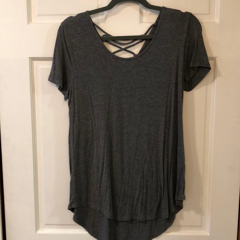 Pink Rose | Gray T-Shirt with Strappy Back Detail